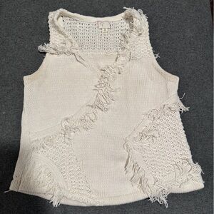 Anthropologie Cream Fringe Knit Sweater Vest